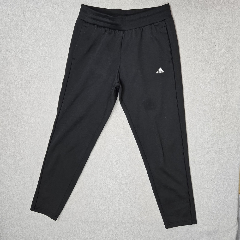 Adidas Women Activewear Pants M Black Sweatpants Fleece Logo 29" READ